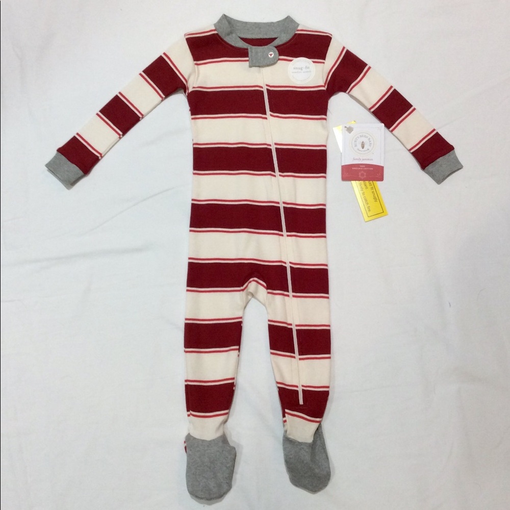 Burt's Bees Baby Red & Cream Stripe Zip Up Pajamas